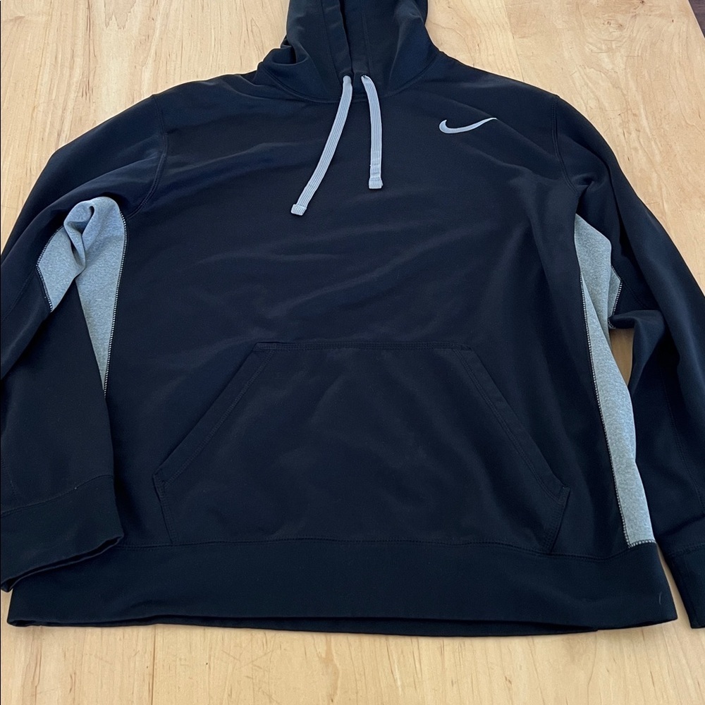 Nike Black Hoodie with Light Gray Swoosh and Drawstrings - Picture 2 of 7
